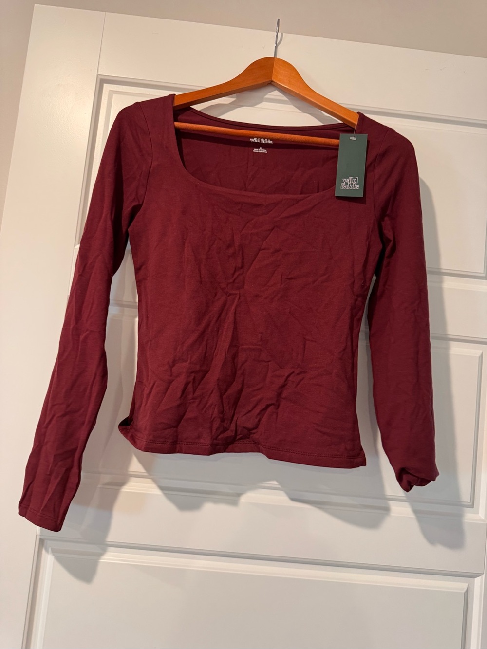 wild fable Long Sleeve Square Neck Top - Wine